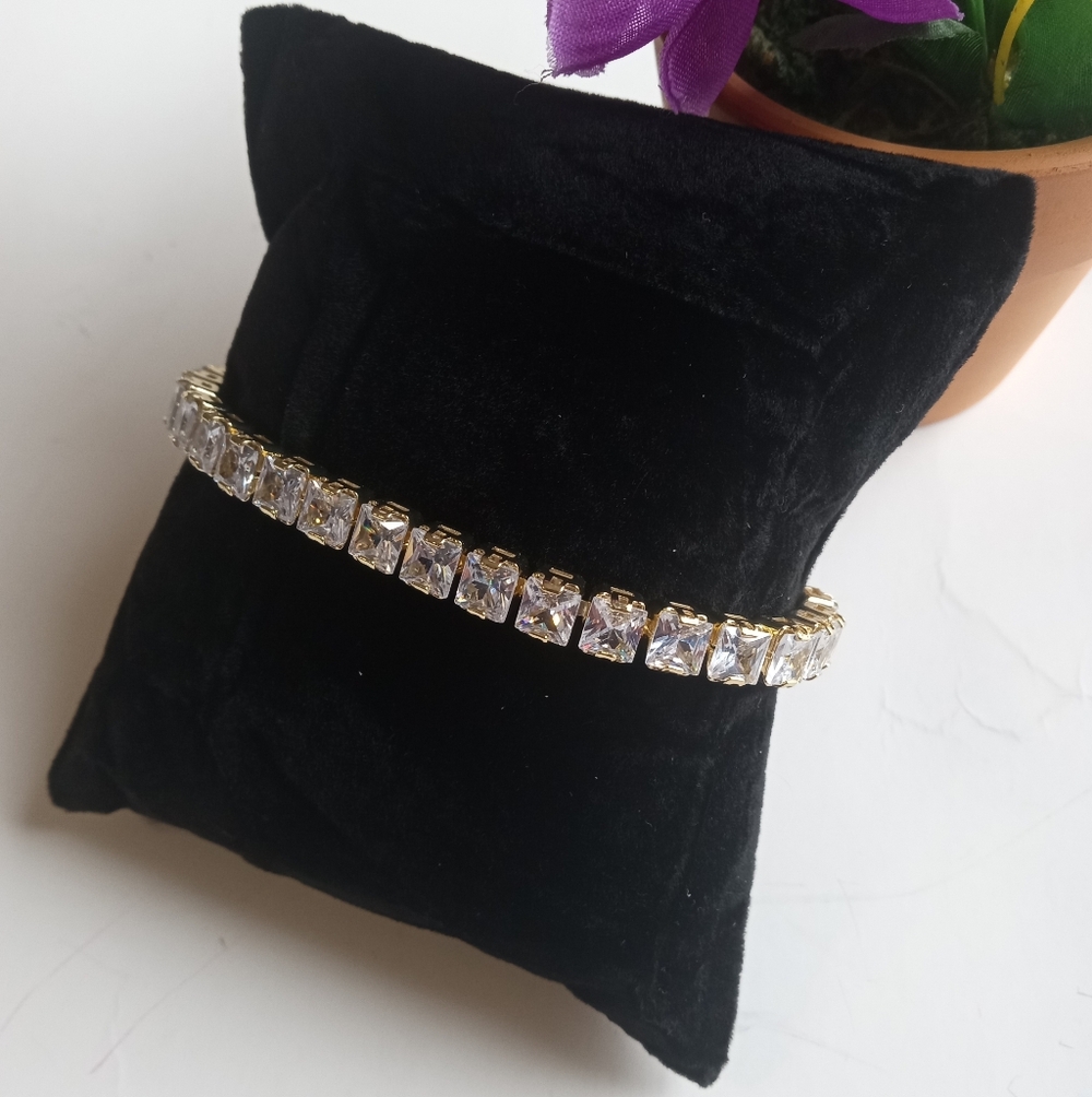 Swarovski Gold-Tone Clear Crystal Square| Slider Adjustable Tennis Bracelet